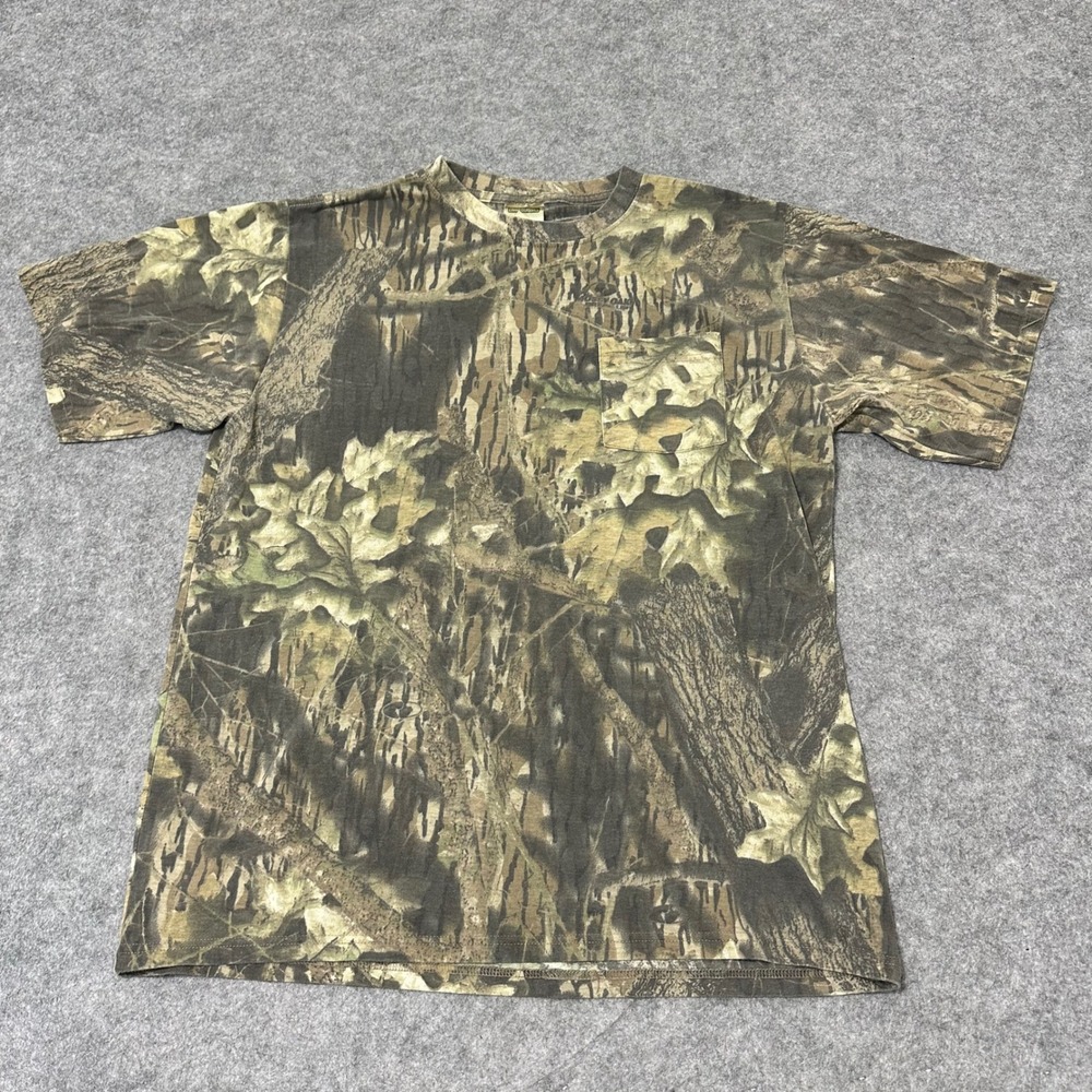 Mossy Oak Pocket T-Shirt Mens Large Green Camo Break-Up Vintage Hunting Tee